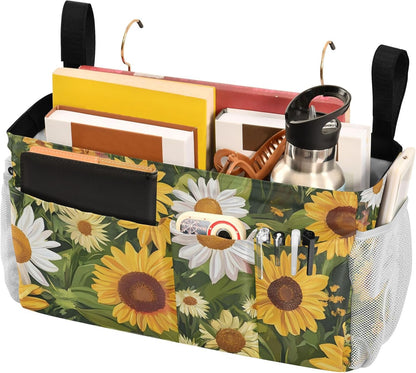 Yellow Sunflower Flowers Bedside Caddies Bed Storage Bag With Pockets Hanging Organizer for Headboards Bunk Beds Dorm Rooms Organizer Caddy organizador para accesorios de cama