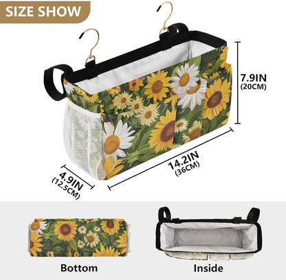 Yellow Sunflower Flowers Bedside Caddies Bed Storage Bag With Pockets Hanging Organizer for Headboards Bunk Beds Dorm Rooms Organizer Caddy organizador para accesorios de cama