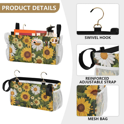 Yellow Sunflower Flowers Bedside Caddies Bed Storage Bag With Pockets Hanging Organizer for Headboards Bunk Beds Dorm Rooms Organizer Caddy organizador para accesorios de cama