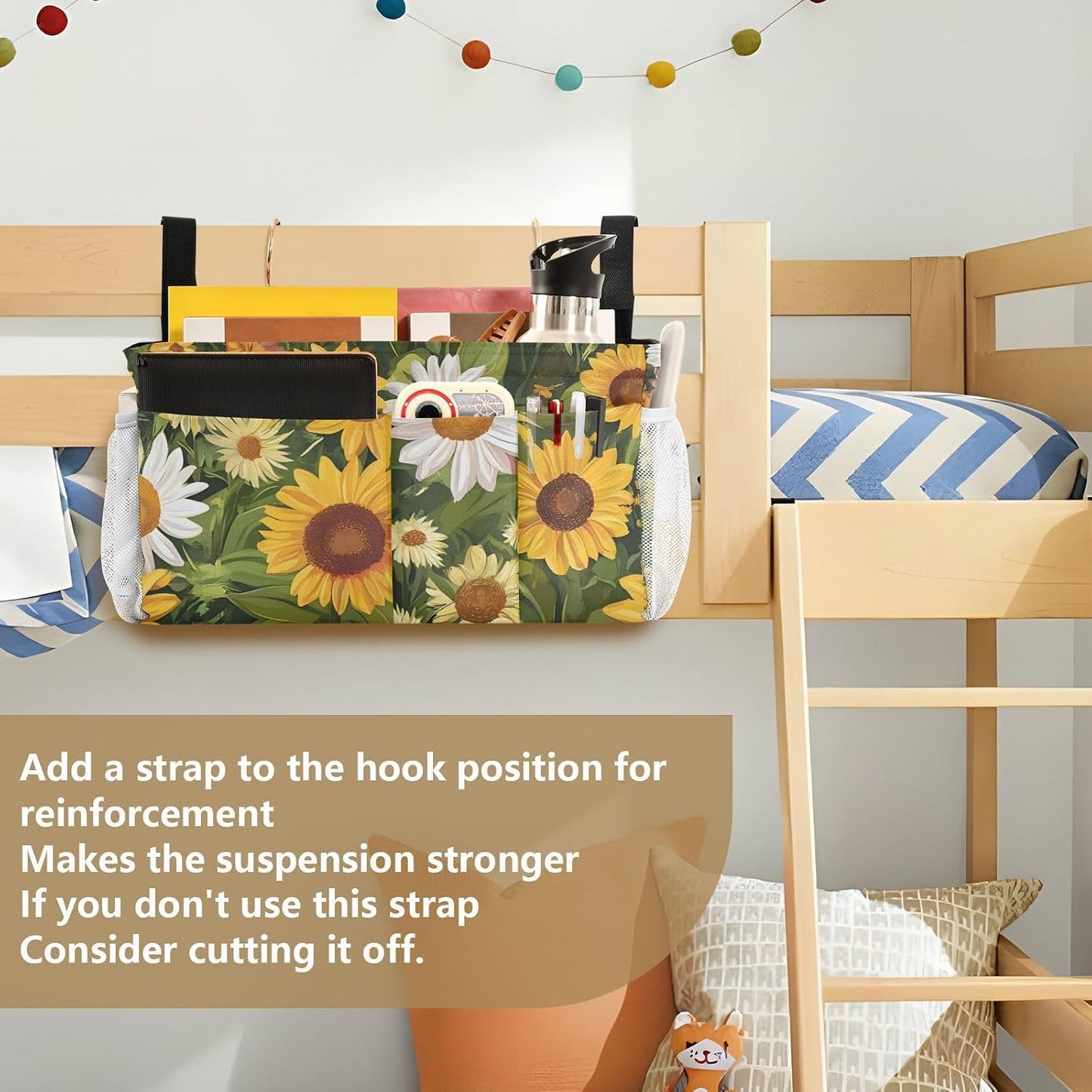 Yellow Sunflower Flowers Bedside Caddies Bed Storage Bag With Pockets Hanging Organizer for Headboards Bunk Beds Dorm Rooms Organizer Caddy organizador para accesorios de cama