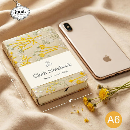 Embroidered Pocket Notebook for Women, A6 Mini Cloth Journal, Hardcover, 264 Pages, 4x6 Small Lined Notebook & Sketchbook, Beautiful Diary, Little Notepad, Apricot Yellow.