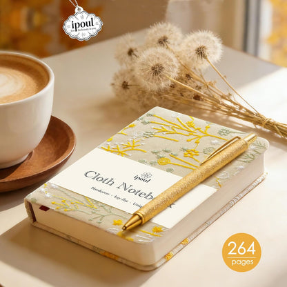 Embroidered Pocket Notebook for Women, A6 Mini Cloth Journal, Hardcover, 264 Pages, 4x6 Small Lined Notebook & Sketchbook, Beautiful Diary, Little Notepad, Apricot Yellow.
