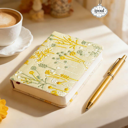 Embroidered Pocket Notebook for Women, A6 Mini Cloth Journal, Hardcover, 264 Pages, 4x6 Small Lined Notebook & Sketchbook, Beautiful Diary, Little Notepad, Apricot Yellow.