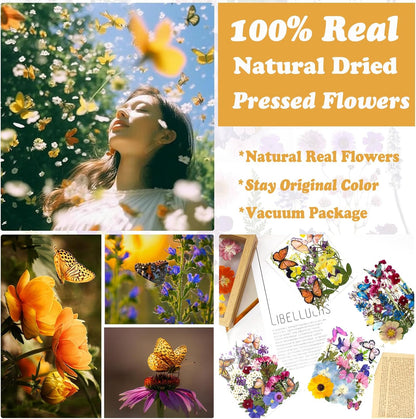 99Pcs Pressed Dried Flowers and Butterfly for Resin Molds, Assorted Real Natural Flowers Leaves Stickers for DIY Art Nail Crafts, Jewelry, Candle, Soap Crafts Making