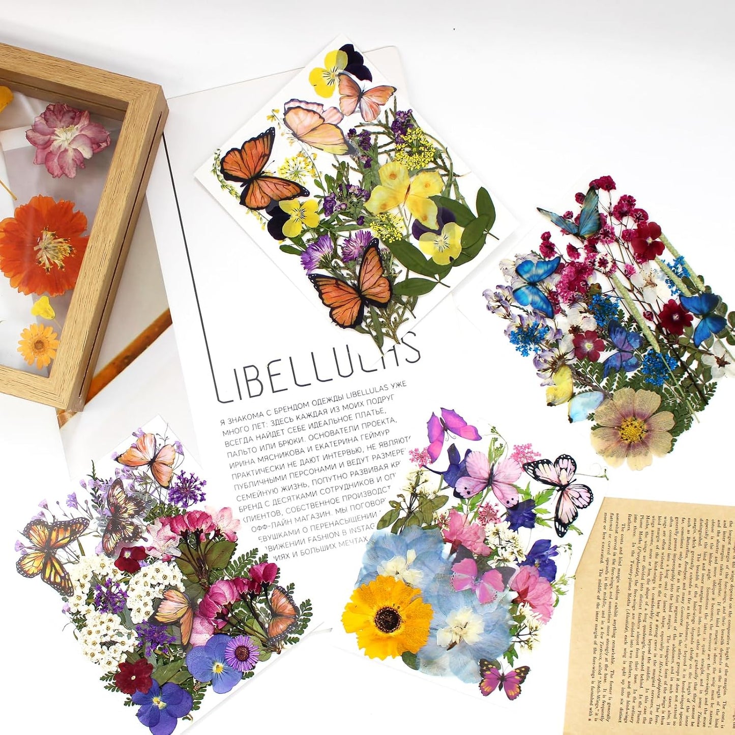 99Pcs Pressed Dried Flowers and Butterfly for Resin Molds, Assorted Real Natural Flowers Leaves Stickers for DIY Art Nail Crafts, Jewelry, Candle, Soap Crafts Making