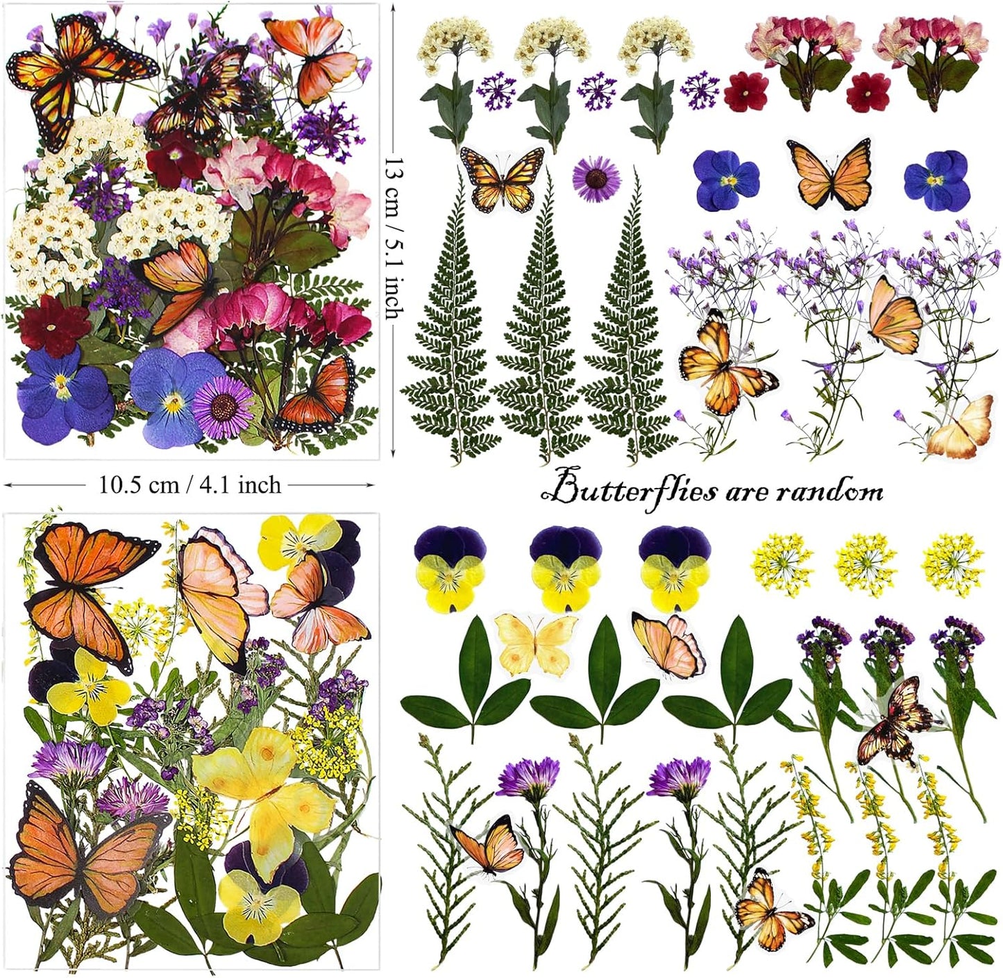 99Pcs Pressed Dried Flowers and Butterfly for Resin Molds, Assorted Real Natural Flowers Leaves Stickers for DIY Art Nail Crafts, Jewelry, Candle, Soap Crafts Making