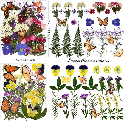 99Pcs Pressed Dried Flowers and Butterfly for Resin Molds, Assorted Real Natural Flowers Leaves Stickers for DIY Art Nail Crafts, Jewelry, Candle, Soap Crafts Making