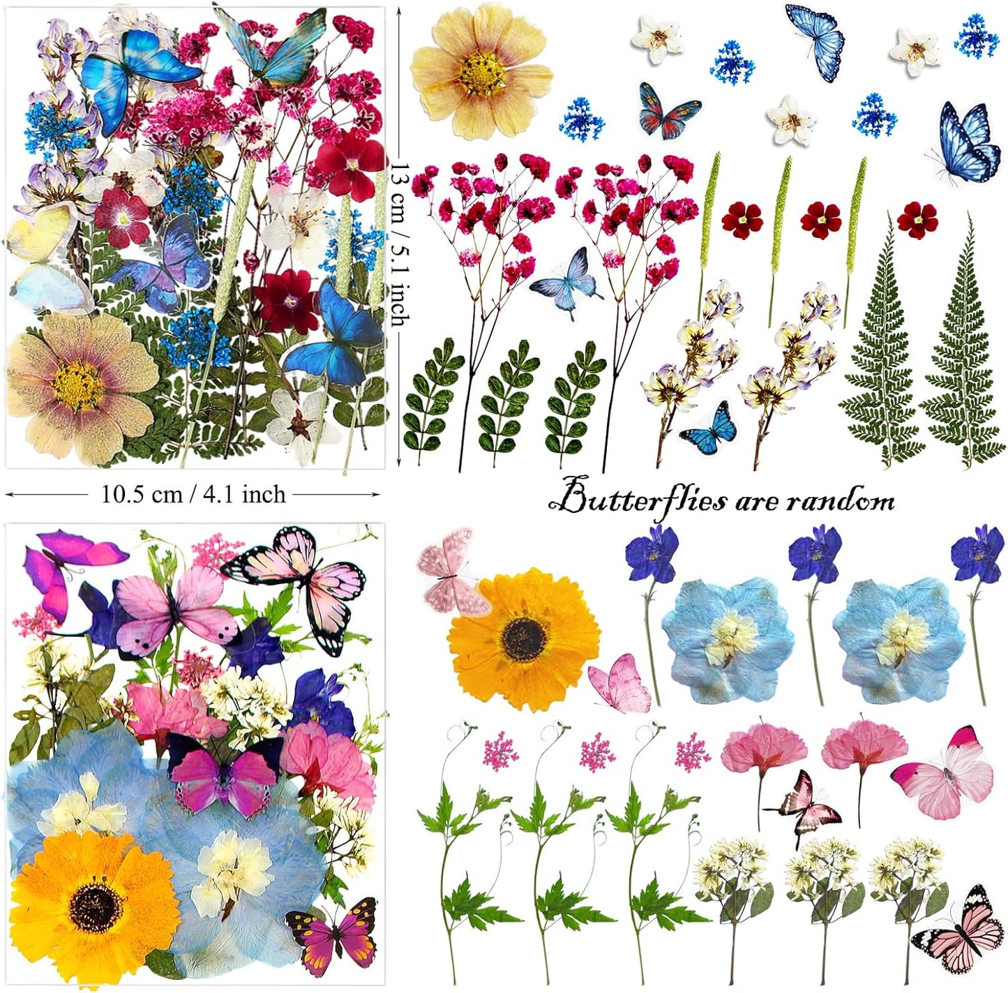99Pcs Pressed Dried Flowers and Butterfly for Resin Molds, Assorted Real Natural Flowers Leaves Stickers for DIY Art Nail Crafts, Jewelry, Candle, Soap Crafts Making