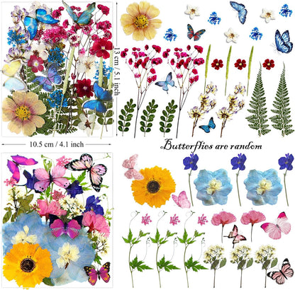 99Pcs Pressed Dried Flowers and Butterfly for Resin Molds, Assorted Real Natural Flowers Leaves Stickers for DIY Art Nail Crafts, Jewelry, Candle, Soap Crafts Making