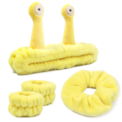 Face Wash Headband Skincare with Wristbands Set for Washing Spa Hair Bands | Gift for Women Girls with a Hair Scrunchie, Cute Yellow Snail Tentacle Elastic Headband, for Makeup Skincare