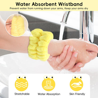 Face Wash Headband Skincare with Wristbands Set for Washing Spa Hair Bands | Gift for Women Girls with a Hair Scrunchie, Cute Yellow Snail Tentacle Elastic Headband, for Makeup Skincare