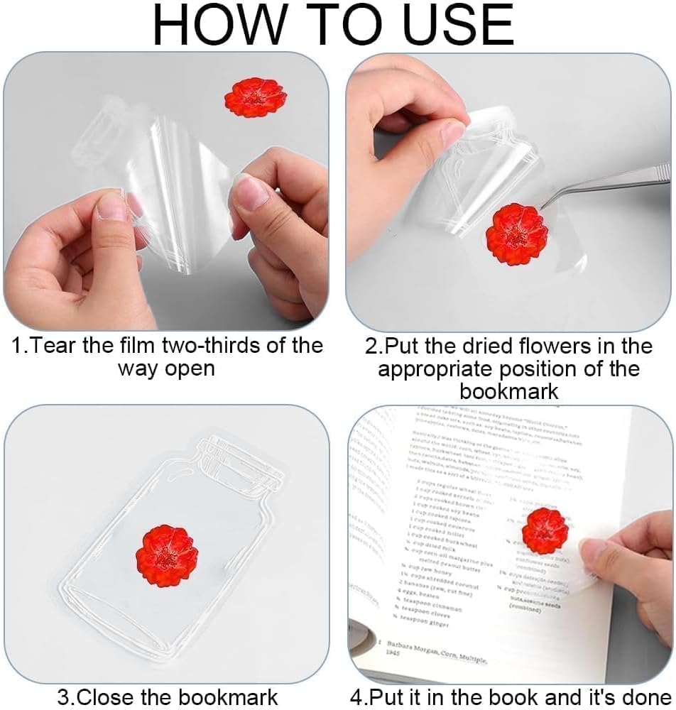 Dried Flower Bookmark Making,40PCS DIY Transparent Bookmarks for Pressed Dried Flowers, Handmade Clear Plastic Floral Book Marks for Gifts, Classroom Projects & Reading
