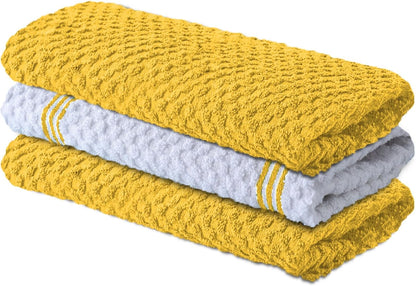 Premium Kitchen Towels – Pack of 3, 100% Cotton |15 x 25| Inches Absorbent Dish Towels - Terry Kitchen Dishcloth Towels - Yellow Dish Cloth for Household Cleaning