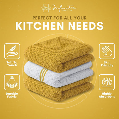 Premium Kitchen Towels – Pack of 3, 100% Cotton |15 x 25| Inches Absorbent Dish Towels - Terry Kitchen Dishcloth Towels - Yellow Dish Cloth for Household Cleaning