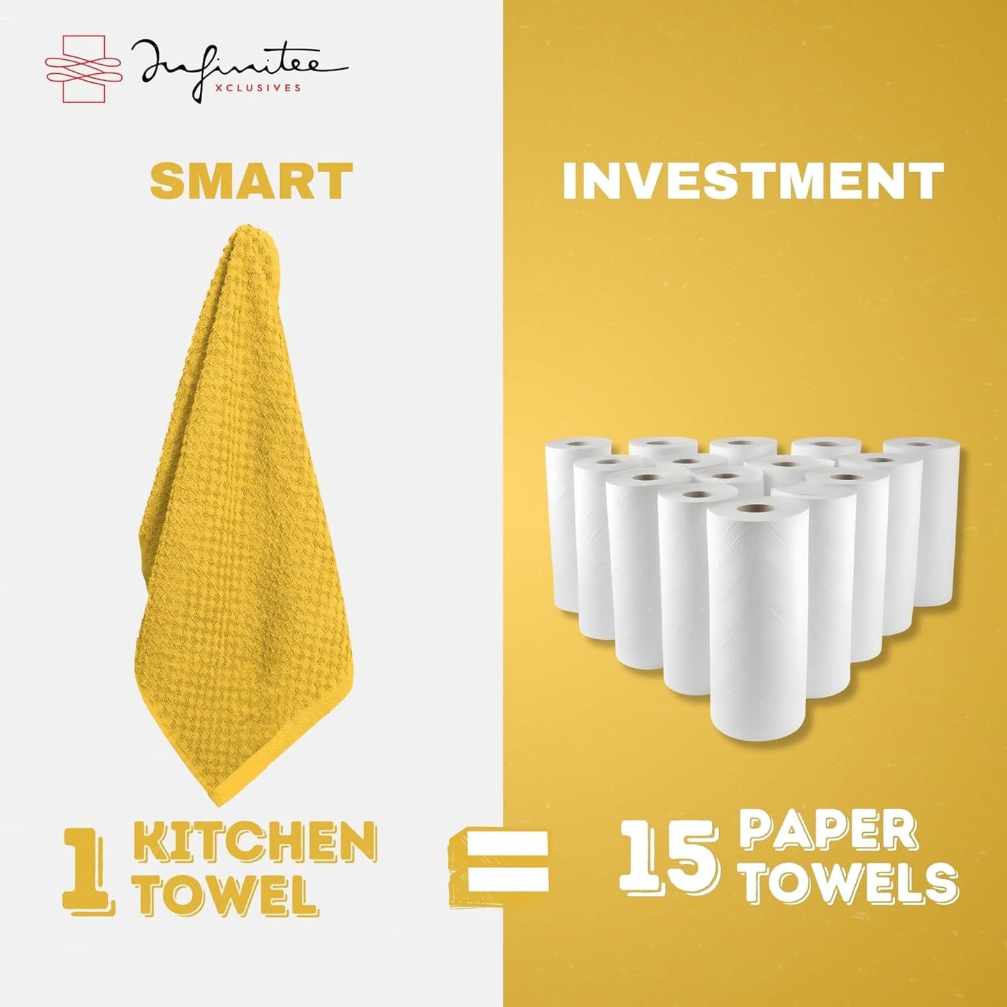 Premium Kitchen Towels – Pack of 3, 100% Cotton |15 x 25| Inches Absorbent Dish Towels - Terry Kitchen Dishcloth Towels - Yellow Dish Cloth for Household Cleaning
