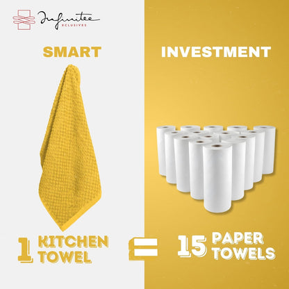 Premium Kitchen Towels – Pack of 3, 100% Cotton |15 x 25| Inches Absorbent Dish Towels - Terry Kitchen Dishcloth Towels - Yellow Dish Cloth for Household Cleaning