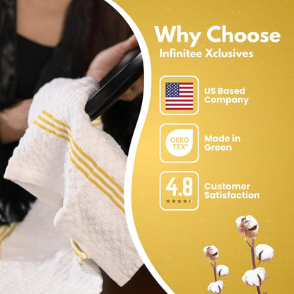 Premium Kitchen Towels – Pack of 3, 100% Cotton |15 x 25| Inches Absorbent Dish Towels - Terry Kitchen Dishcloth Towels - Yellow Dish Cloth for Household Cleaning