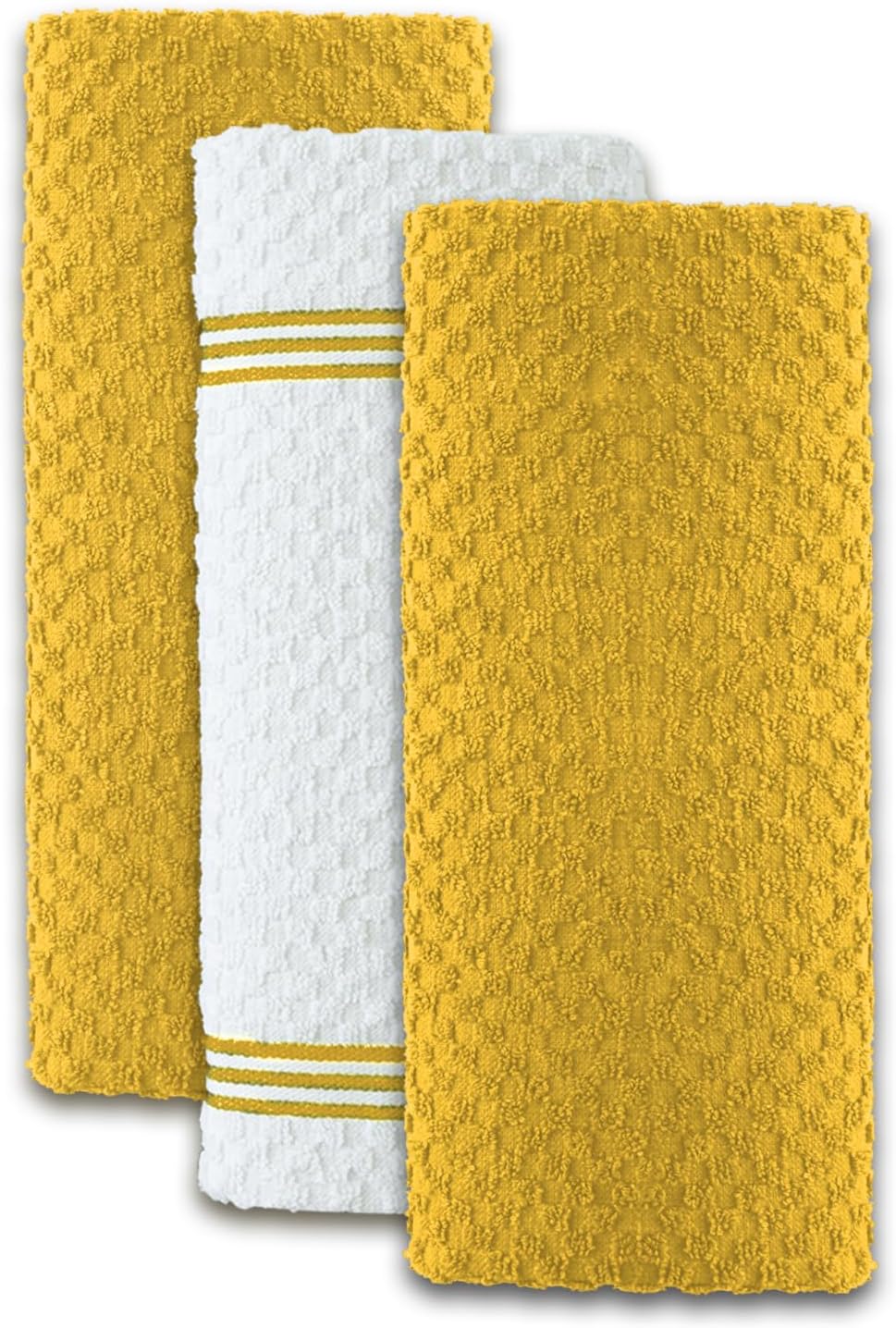 Premium Kitchen Towels – Pack of 3, 100% Cotton |15 x 25| Inches Absorbent Dish Towels - Terry Kitchen Dishcloth Towels - Yellow Dish Cloth for Household Cleaning