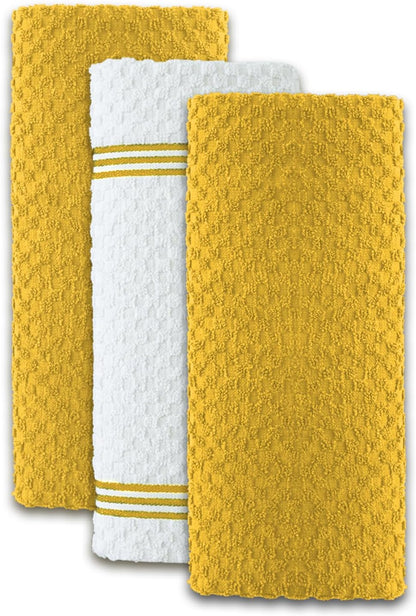 Premium Kitchen Towels – Pack of 3, 100% Cotton |15 x 25| Inches Absorbent Dish Towels - Terry Kitchen Dishcloth Towels - Yellow Dish Cloth for Household Cleaning
