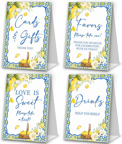 Lemon Wedding Welcome Sign for Reception, Cards & Gifts Favors Love Is Sweet Drinks Help Yourself, Bridal Baby Shower Decorations 4 Pcs Table Signs Set, Birthday Gender Reveal Party Decor