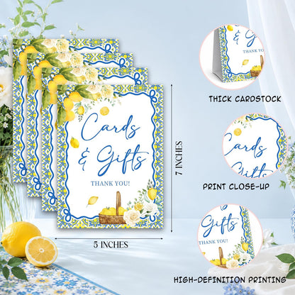 Lemon Wedding Welcome Sign for Reception, Cards & Gifts Favors Love Is Sweet Drinks Help Yourself, Bridal Baby Shower Decorations 4 Pcs Table Signs Set, Birthday Gender Reveal Party Decor
