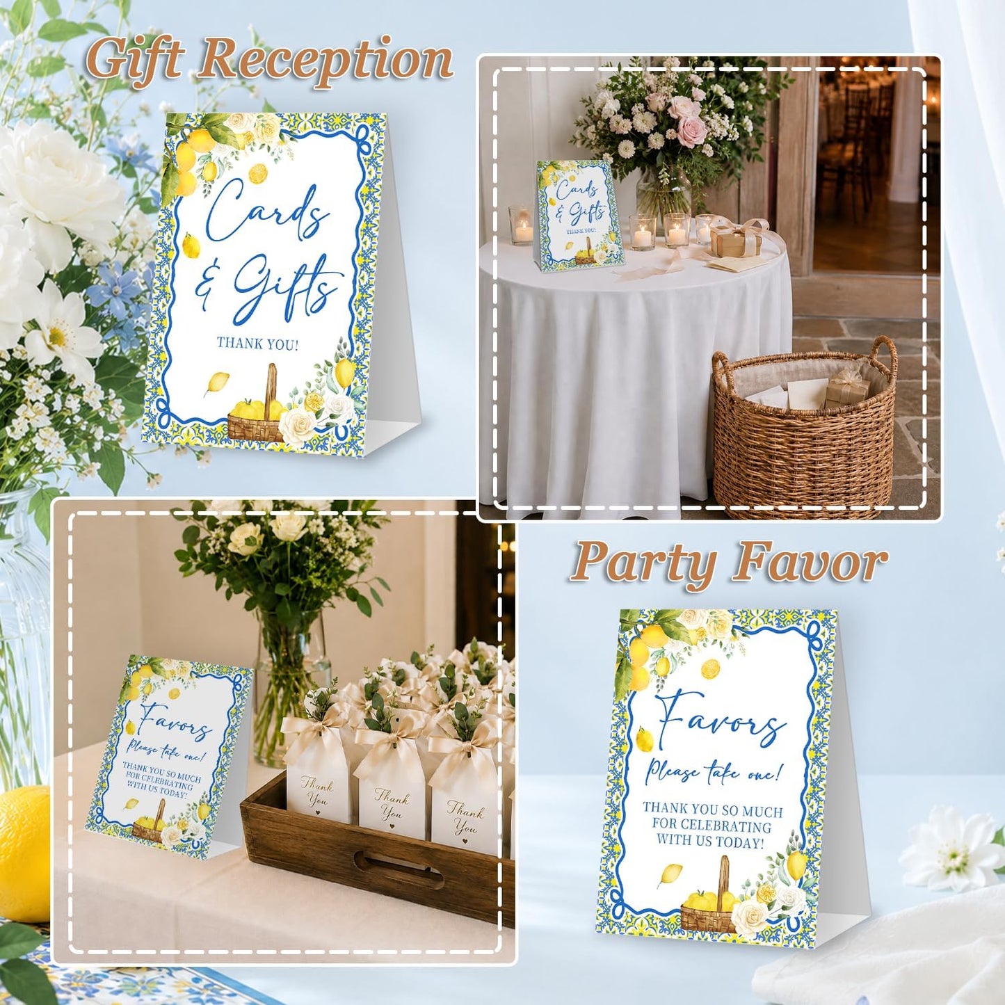 Lemon Wedding Welcome Sign for Reception, Cards & Gifts Favors Love Is Sweet Drinks Help Yourself, Bridal Baby Shower Decorations 4 Pcs Table Signs Set, Birthday Gender Reveal Party Decor