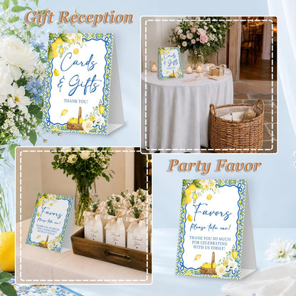 Lemon Wedding Welcome Sign for Reception, Cards & Gifts Favors Love Is Sweet Drinks Help Yourself, Bridal Baby Shower Decorations 4 Pcs Table Signs Set, Birthday Gender Reveal Party Decor