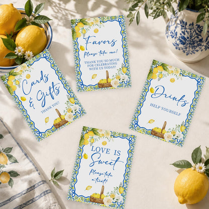 Lemon Wedding Welcome Sign for Reception, Cards & Gifts Favors Love Is Sweet Drinks Help Yourself, Bridal Baby Shower Decorations 4 Pcs Table Signs Set, Birthday Gender Reveal Party Decor