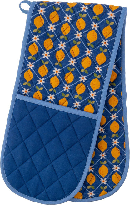 Karma, Double Oven Mitt, Heat Resistant Quilted Pot Holder, Lemon