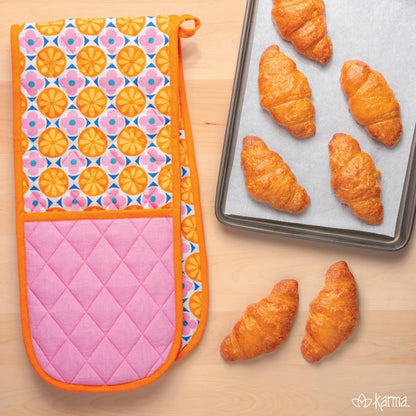 Karma, Double Oven Mitt, Heat Resistant Quilted Pot Holder, Lemon