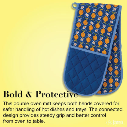 Karma, Double Oven Mitt, Heat Resistant Quilted Pot Holder, Lemon