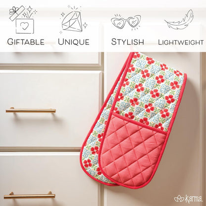 Karma, Double Oven Mitt, Heat Resistant Quilted Pot Holder, Lemon