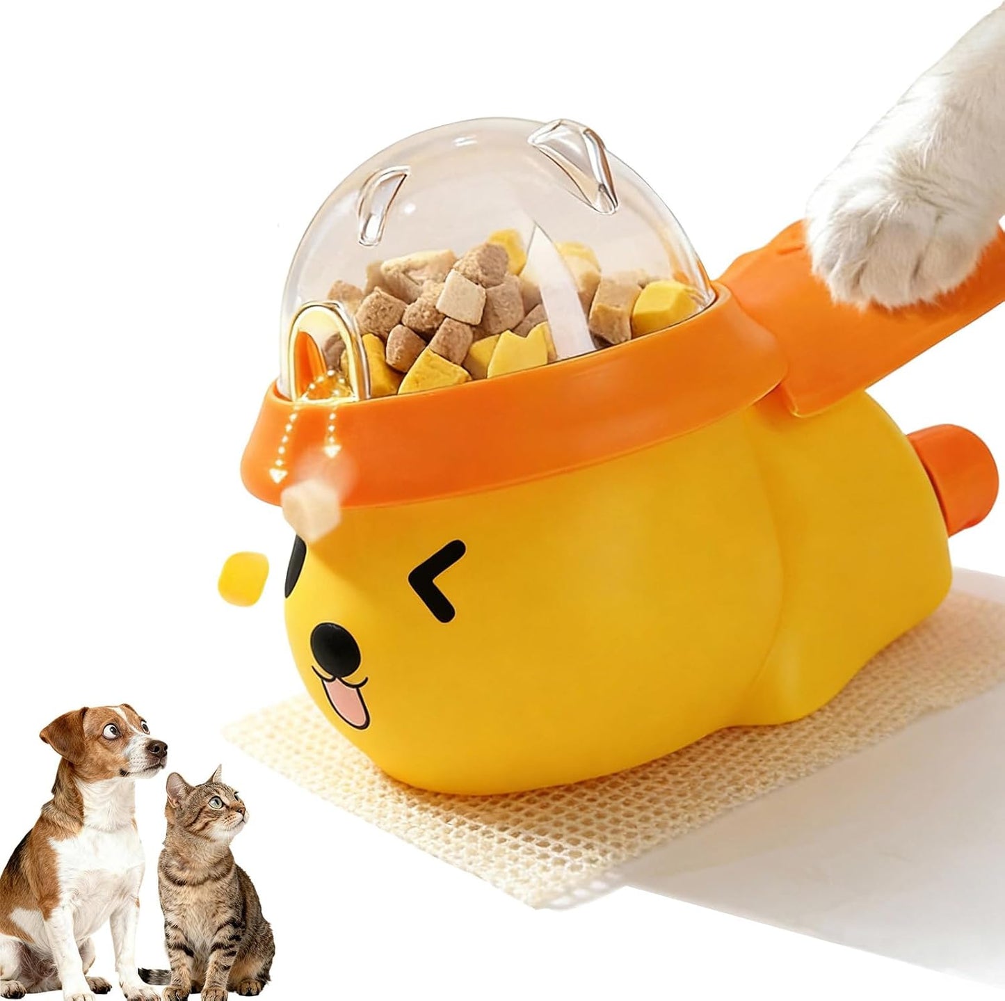 Interactive Dog and Cat Treat Dispenser - Slow Feeder Puzzle Toy for Mental Stimulation (Yellow and Orange)