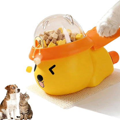 Interactive Dog and Cat Treat Dispenser - Slow Feeder Puzzle Toy for Mental Stimulation (Yellow and Orange)