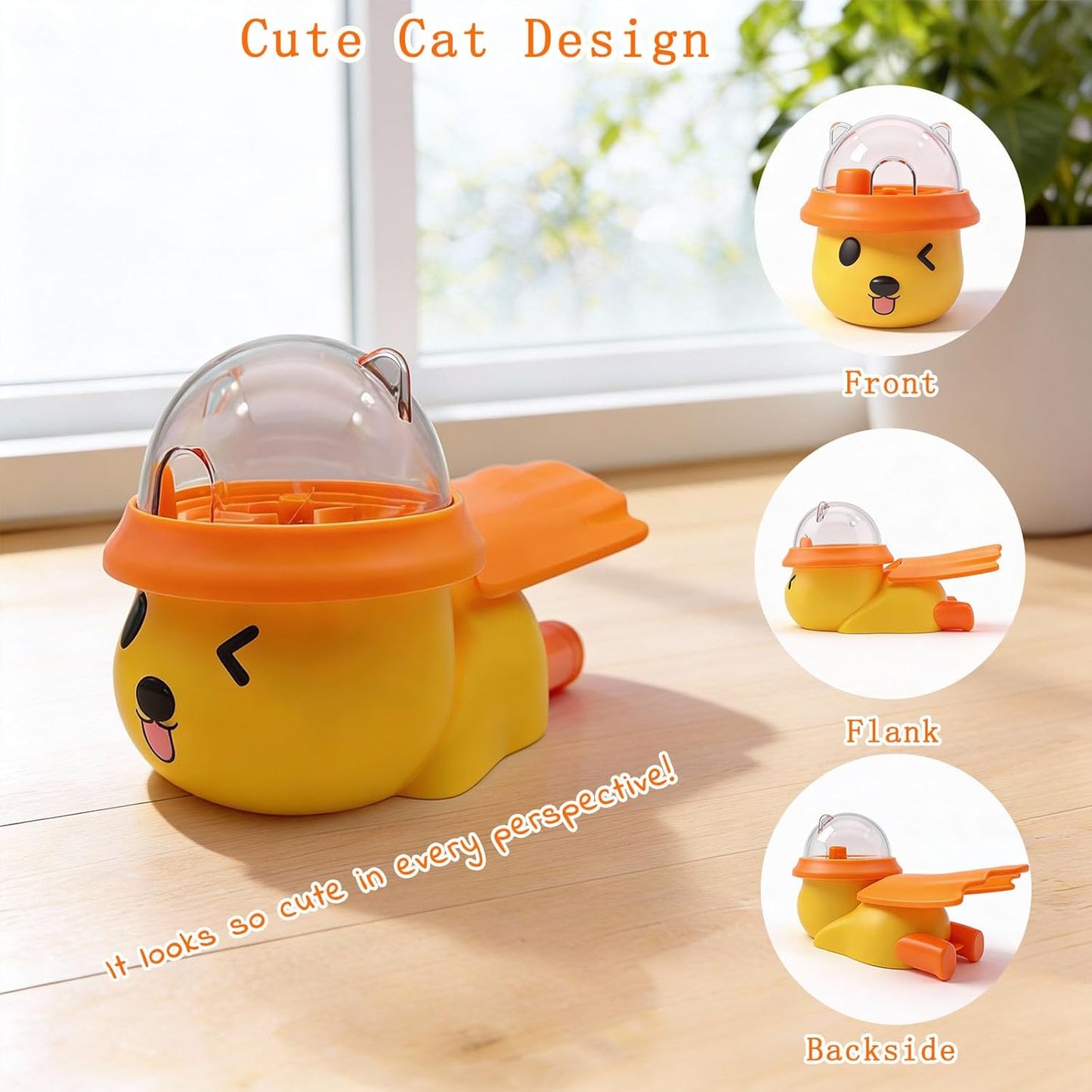 Interactive Dog and Cat Treat Dispenser - Slow Feeder Puzzle Toy for Mental Stimulation (Yellow and Orange)