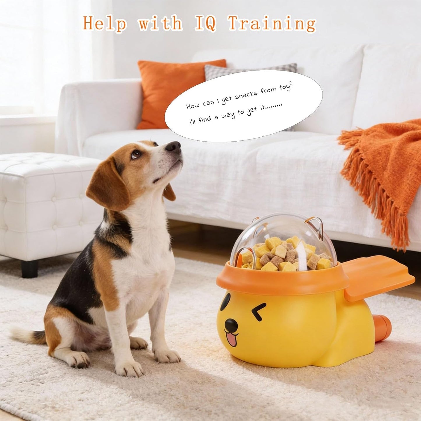 Interactive Dog and Cat Treat Dispenser - Slow Feeder Puzzle Toy for Mental Stimulation (Yellow and Orange)