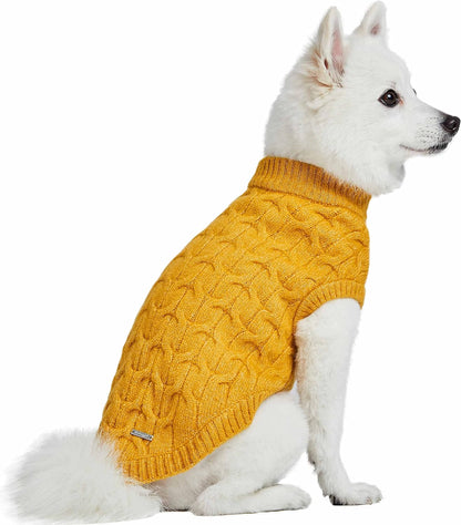 Classic Fuzzy Textured Knit Pullover Crew-Neck Dog Sweater in Mustard Yellow, Back Length 18", Pack of 1 Clothes for Dogs
