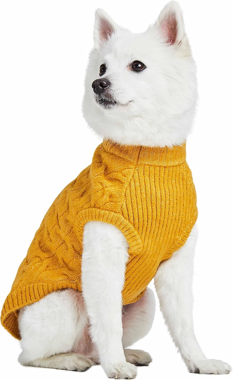 Classic Fuzzy Textured Knit Pullover Crew-Neck Dog Sweater in Mustard Yellow, Back Length 18", Pack of 1 Clothes for Dogs