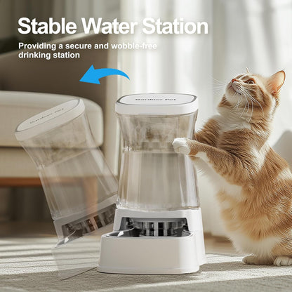 Automatic Gravity Water Dispenser for Dogs, 1Gallon Stainless Steel Water Bowl Dispenser, 100% BPA-Free Dog Water Fountain Dispenser for Small&Medium Dogs, Cats, Puppies(White)
