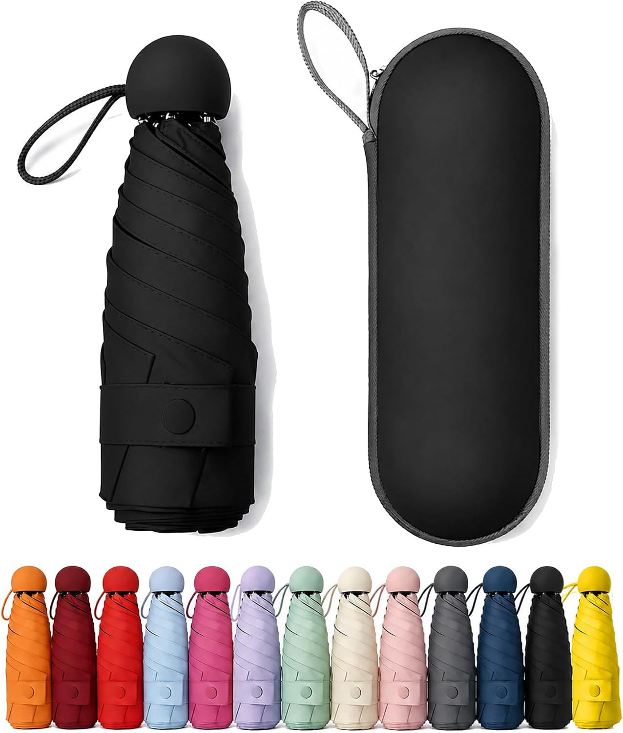 Mini Umbrella for Purse with Case, Sturdy Travel Essentials, UV Sun Protection Lightweight Compact Manual Open Close, Tiny Pocket Fits Purse Backpack, Women Kids Men