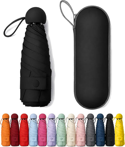 Mini Umbrella for Purse with Case, Sturdy Travel Essentials, UV Sun Protection Lightweight Compact Manual Open Close, Tiny Pocket Fits Purse Backpack, Women Kids Men