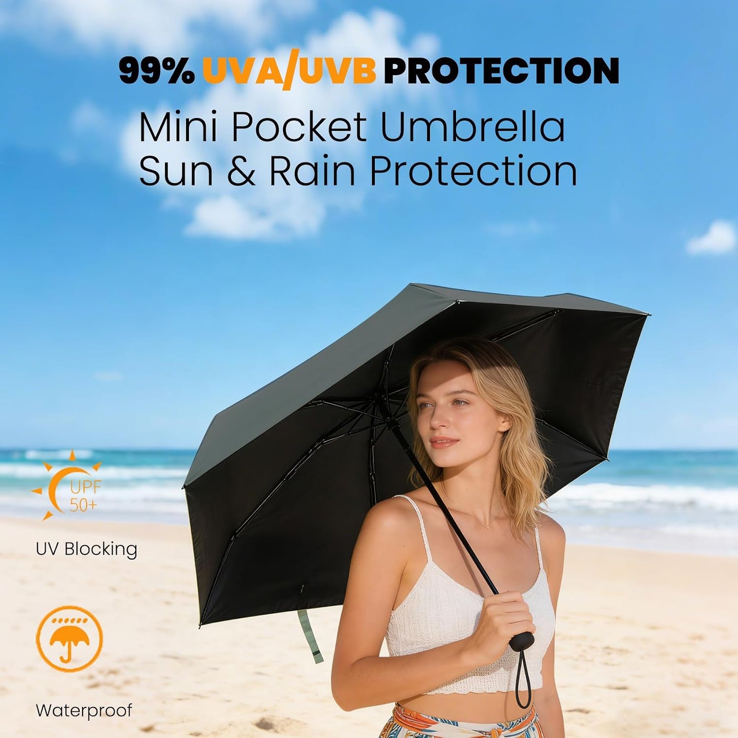 Mini Umbrella for Purse with Case, Sturdy Travel Essentials, UV Sun Protection Lightweight Compact Manual Open Close, Tiny Pocket Fits Purse Backpack, Women Kids Men