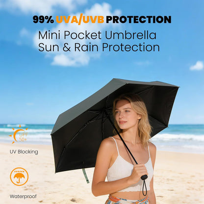 Mini Umbrella for Purse with Case, Sturdy Travel Essentials, UV Sun Protection Lightweight Compact Manual Open Close, Tiny Pocket Fits Purse Backpack, Women Kids Men