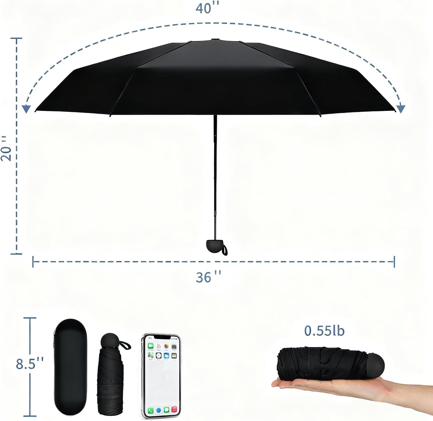 Mini Umbrella for Purse with Case, Sturdy Travel Essentials, UV Sun Protection Lightweight Compact Manual Open Close, Tiny Pocket Fits Purse Backpack, Women Kids Men