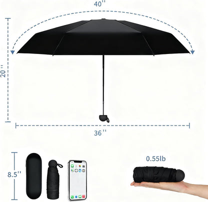Mini Umbrella for Purse with Case, Sturdy Travel Essentials, UV Sun Protection Lightweight Compact Manual Open Close, Tiny Pocket Fits Purse Backpack, Women Kids Men