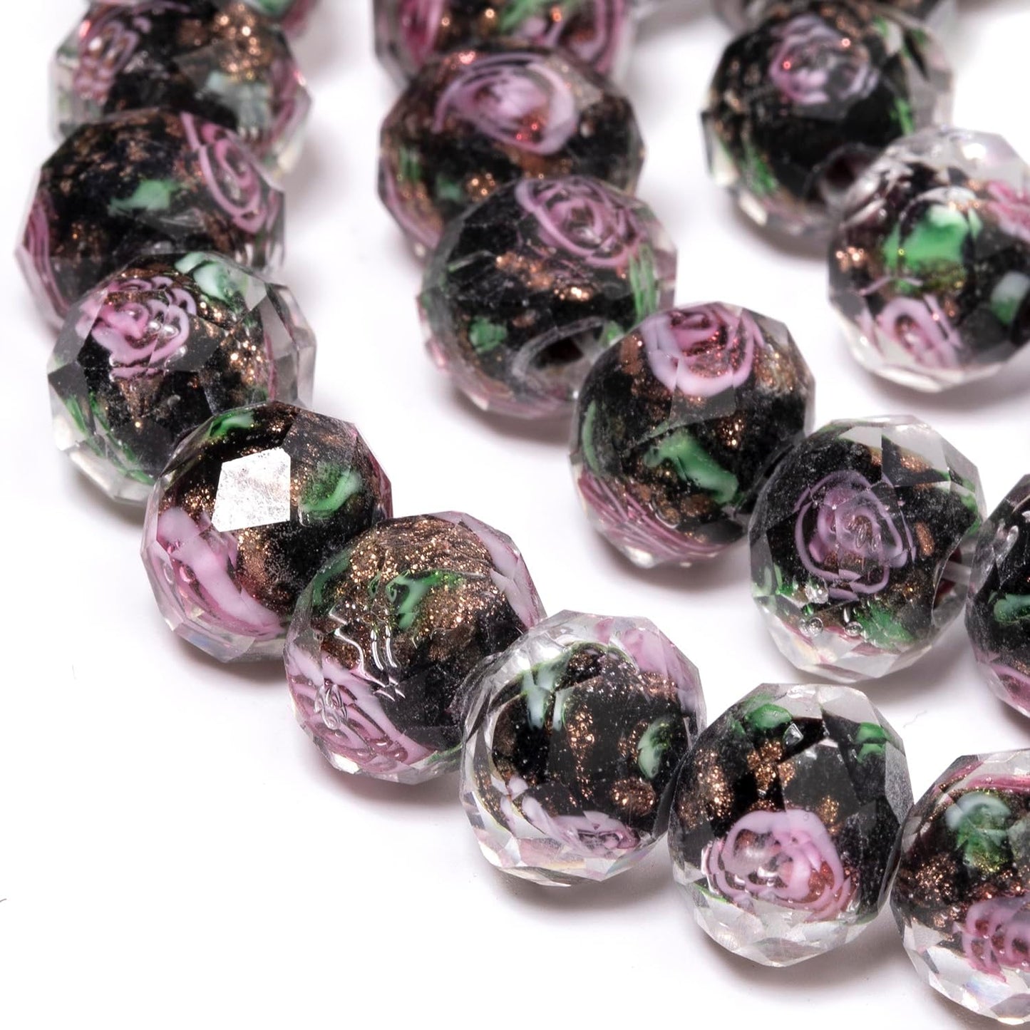 50pcs 8~10mm Rose Lampwork Bead Handmade Faceted Yellow Murano Glass Beads for Jewelry Making Supplies, Bracelet, Rosary Craft Making