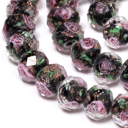 50pcs 8~10mm Rose Lampwork Bead Handmade Faceted Yellow Murano Glass Beads for Jewelry Making Supplies, Bracelet, Rosary Craft Making