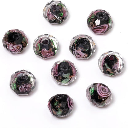 50pcs 8~10mm Rose Lampwork Bead Handmade Faceted Yellow Murano Glass Beads for Jewelry Making Supplies, Bracelet, Rosary Craft Making