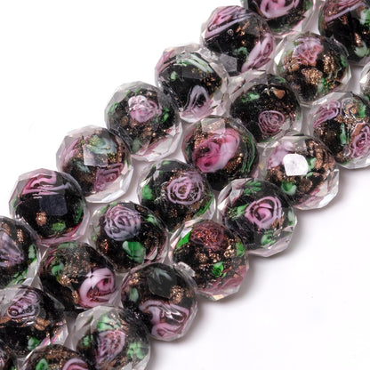 50pcs 8~10mm Rose Lampwork Bead Handmade Faceted Yellow Murano Glass Beads for Jewelry Making Supplies, Bracelet, Rosary Craft Making