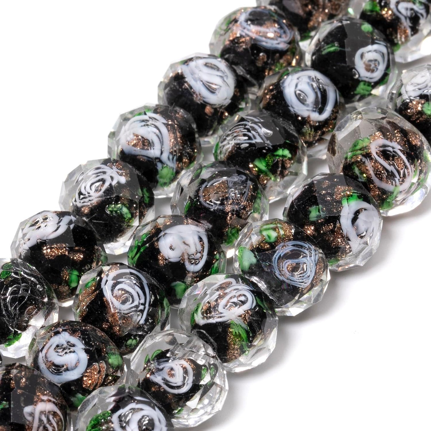 50pcs 8~10mm Rose Lampwork Bead Handmade Faceted Yellow Murano Glass Beads for Jewelry Making Supplies, Bracelet, Rosary Craft Making